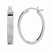 Silver Oval Square Edge Hoop Earring